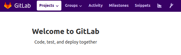 The GitLab Welcome page after successful login.